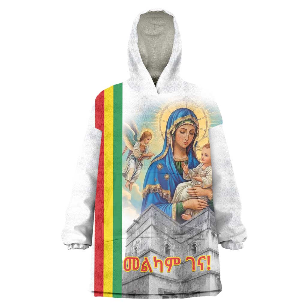 Melkam Gena Ethiopia Wearable Blanket Hoodie Saint Mary Lalibela Churches LT15