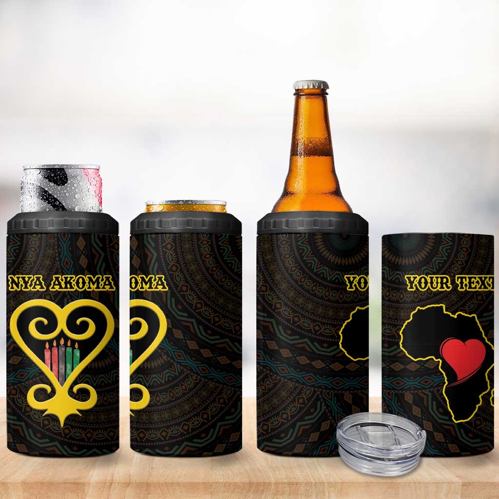 Personalized  African-American Black Love Day 4 in 1 Can Cooler Tumbler Sankofa Heart - Nya Akoma LT15