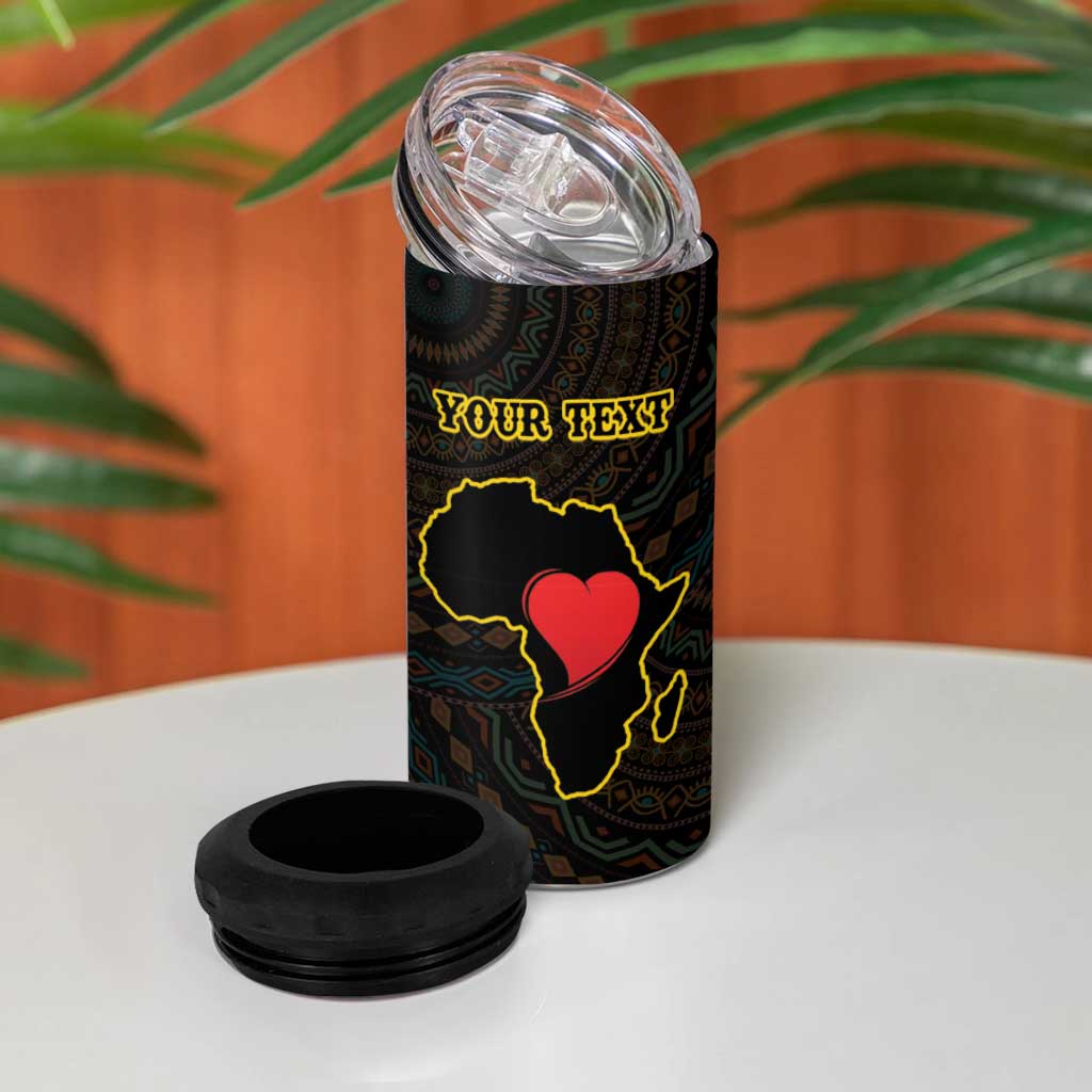 Personalized  African-American Black Love Day 4 in 1 Can Cooler Tumbler Sankofa Heart - Nya Akoma LT15