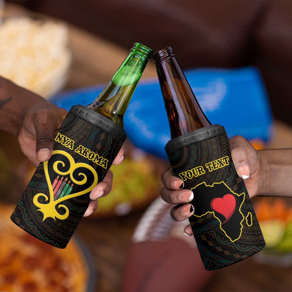 Personalized  African-American Black Love Day 4 in 1 Can Cooler Tumbler Sankofa Heart - Nya Akoma LT15