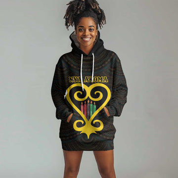 Personalized  African-American Black Love Day Hoodie Dress Sankofa Heart - Nya Akoma LT15