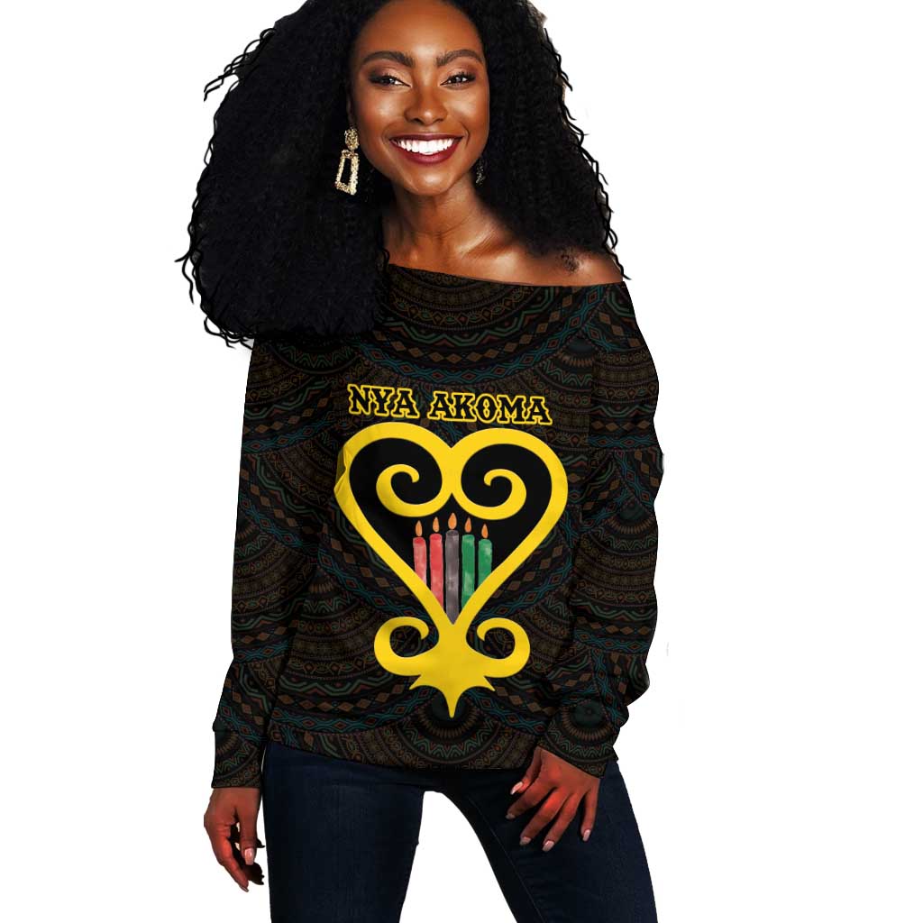 Personalized  African-American Black Love Day Off Shoulder Sweater Sankofa Heart - Nya Akoma LT15