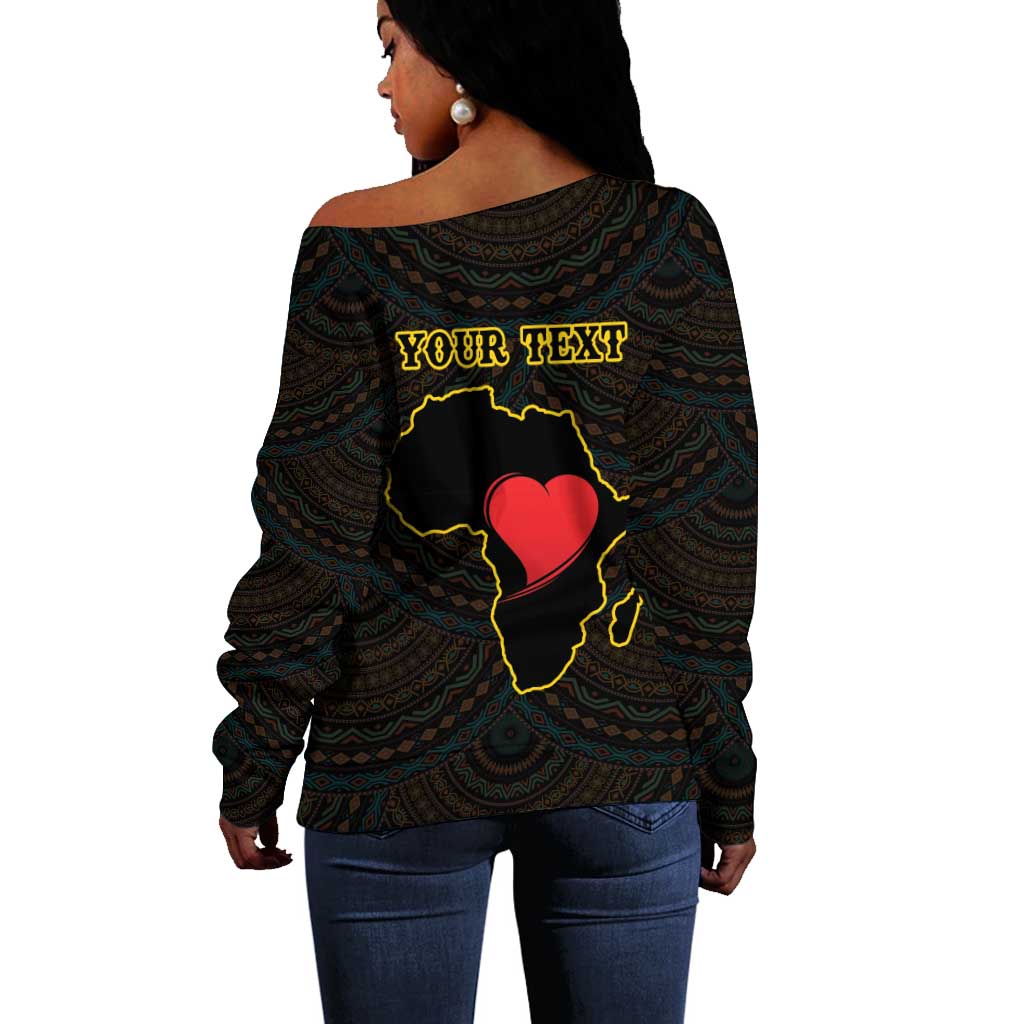 Personalized  African-American Black Love Day Off Shoulder Sweater Sankofa Heart - Nya Akoma LT15