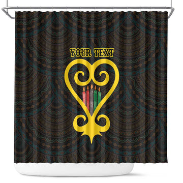 Personalised Happy Black Love Day Shower Curtain Sankofa Heart With Adinkra Pattern LT15