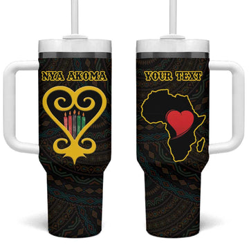 Personalized  African-American Black Love Day Tumbler With Handle Sankofa Heart - Nya Akoma LT15