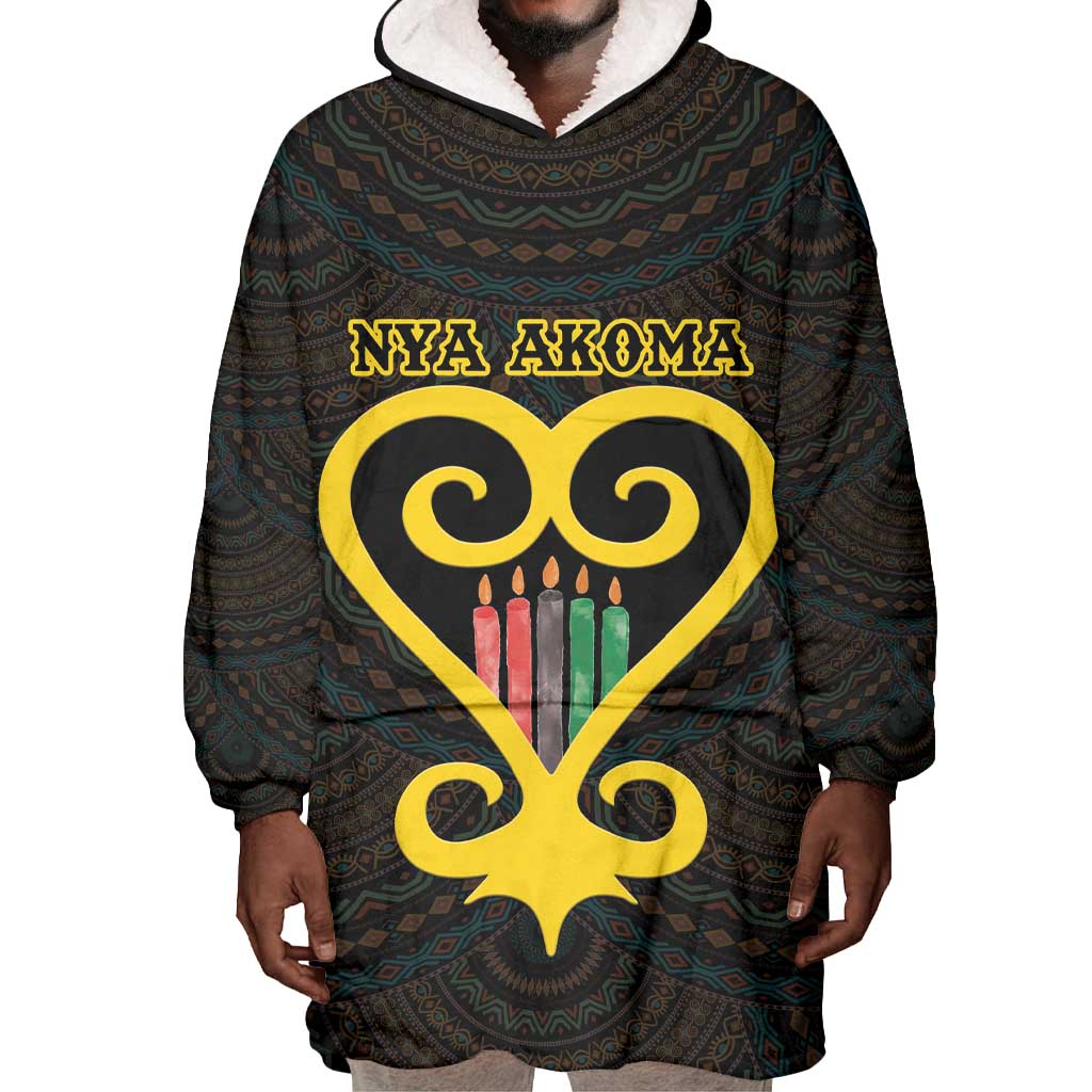Personalized  African-American Black Love Day Wearable Blanket Hoodie Sankofa Heart - Nya Akoma LT15