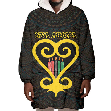 Personalized  African-American Black Love Day Wearable Blanket Hoodie Sankofa Heart - Nya Akoma LT15