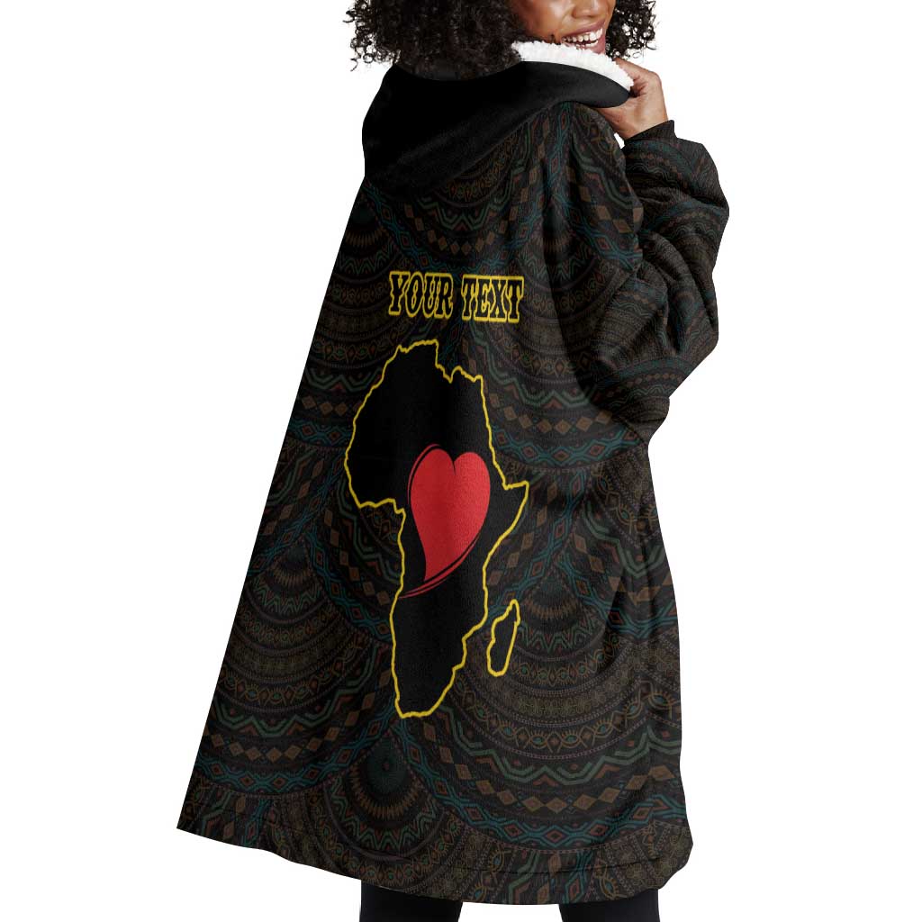 Personalized  African-American Black Love Day Wearable Blanket Hoodie Sankofa Heart - Nya Akoma LT15