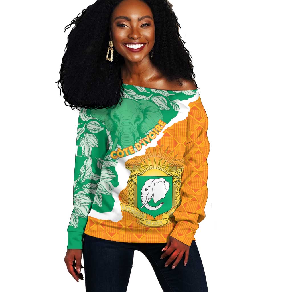 Personalized Afro Ivory Coast Off Shoulder Sweater Coat Of Arms With Kente Pattern LT15