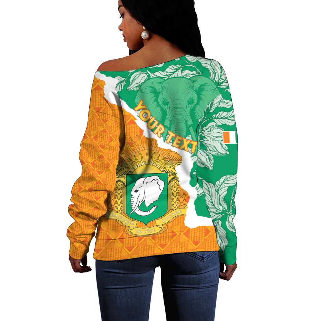 Personalized Afro Ivory Coast Off Shoulder Sweater Coat Of Arms With Kente Pattern LT15