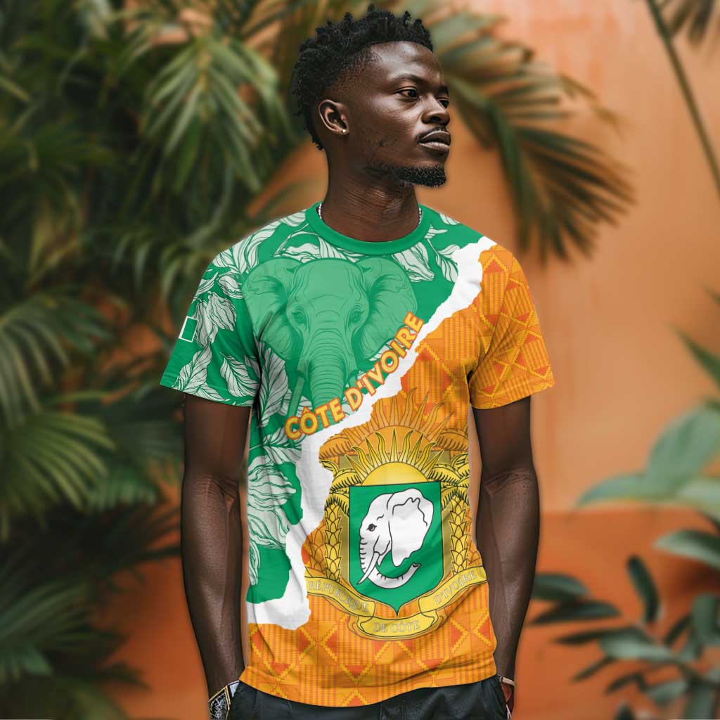 Personalized Afro Ivory Coast T shirt Coat Of Arms With Kente Pattern LT15