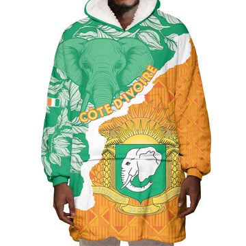 Personalized Afro Ivory Coast Wearable Blanket Hoodie Coat Of Arms With Kente Pattern LT15