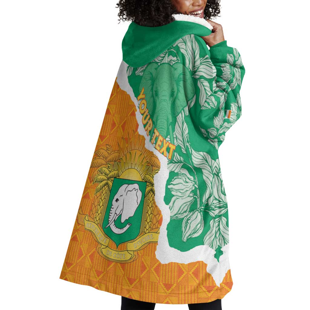 Personalized Afro Ivory Coast Wearable Blanket Hoodie Coat Of Arms With Kente Pattern LT15