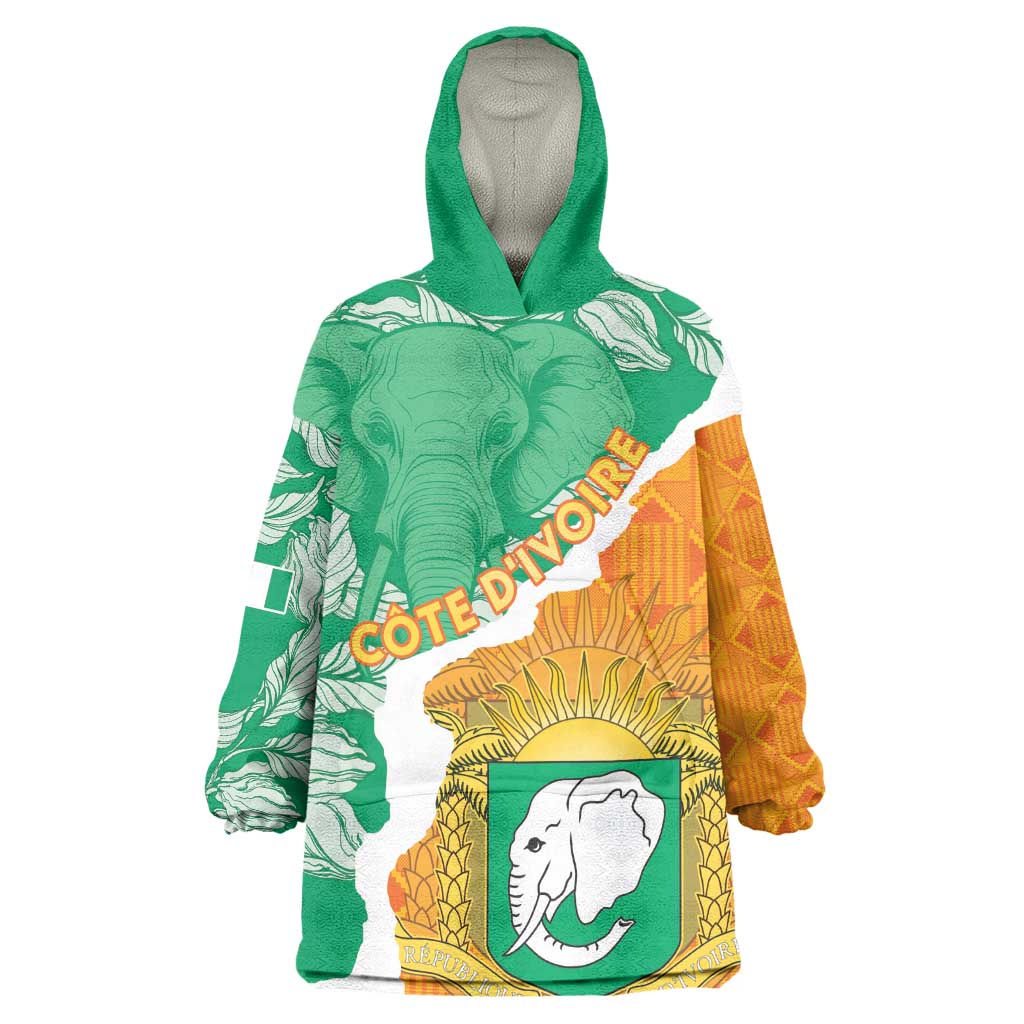 Personalized Afro Ivory Coast Wearable Blanket Hoodie Coat Of Arms With Kente Pattern LT15
