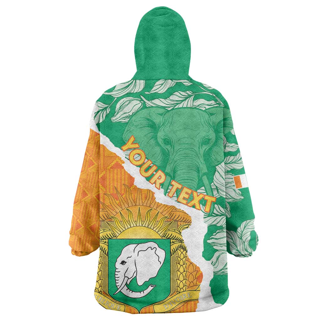 Personalized Afro Ivory Coast Wearable Blanket Hoodie Coat Of Arms With Kente Pattern LT15