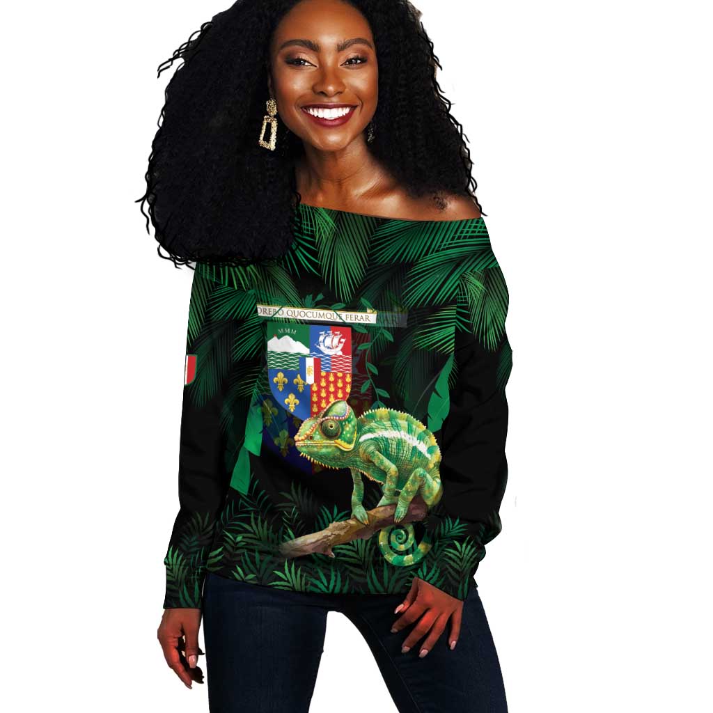 Reunion Island Off Shoulder Sweater Furcifer Pardalis LT15