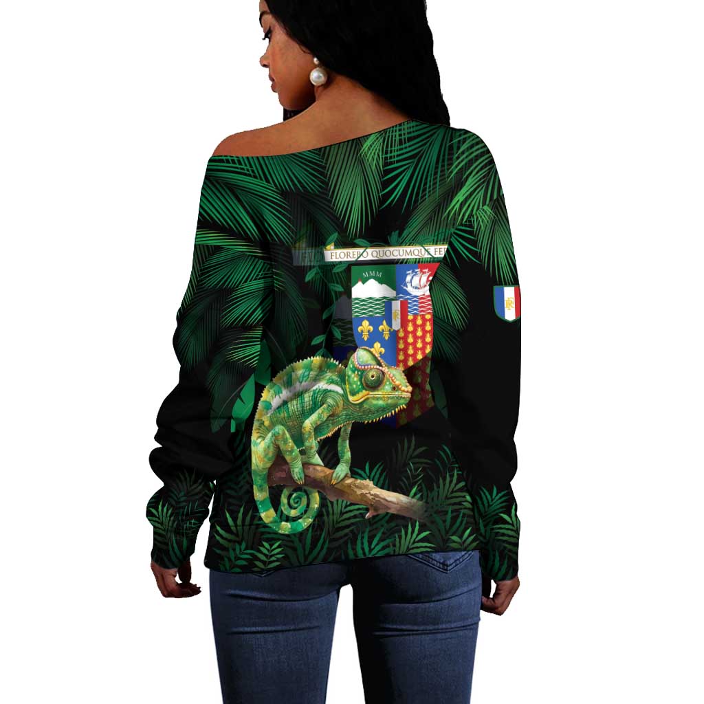 Reunion Island Off Shoulder Sweater Furcifer Pardalis LT15