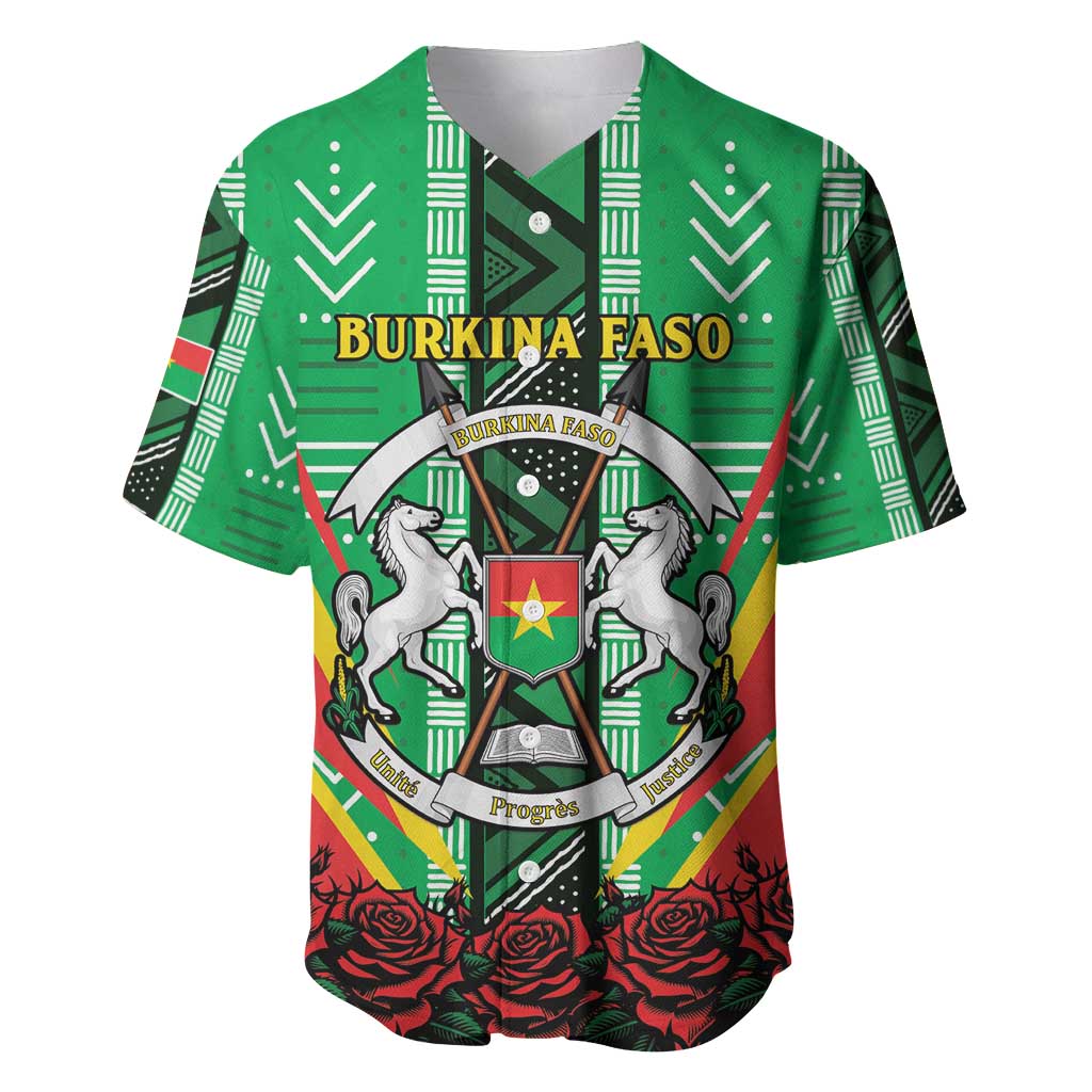 Personalised Afro Burkina Faso Baseball Jersey Coat Of Arms With Rose LT15