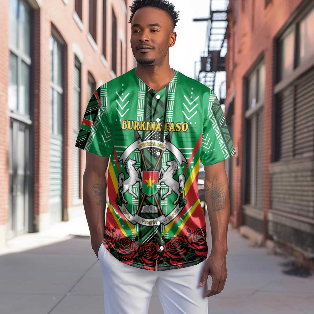 Personalised Afro Burkina Faso Baseball Jersey Coat Of Arms With Rose LT15