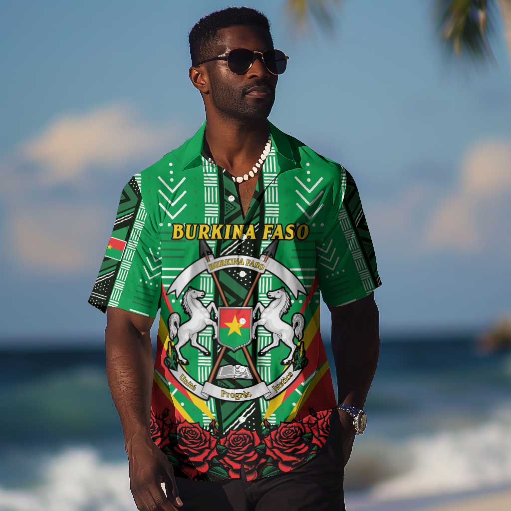 Personalised Afro Burkina Faso Hawaiian Shirt Coat Of Arms With Rose LT15