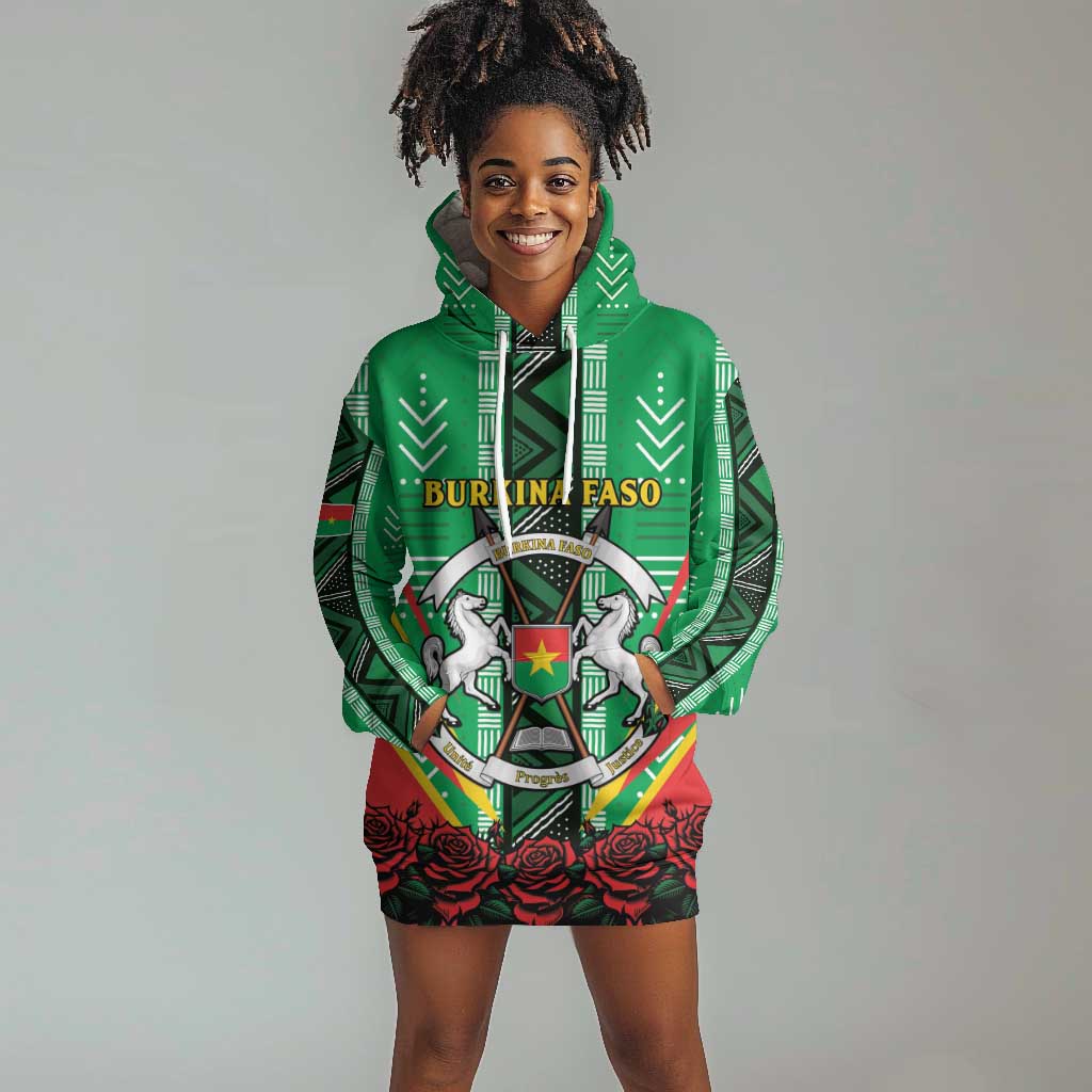 Personalised Afro Burkina Faso Hoodie Dress Coat Of Arms With Rose LT15