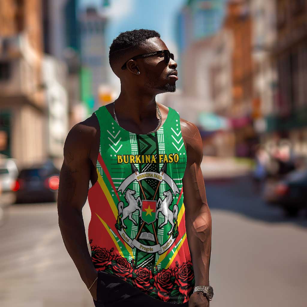Personalised Afro Burkina Faso Men Tank Top Coat Of Arms With Rose LT15