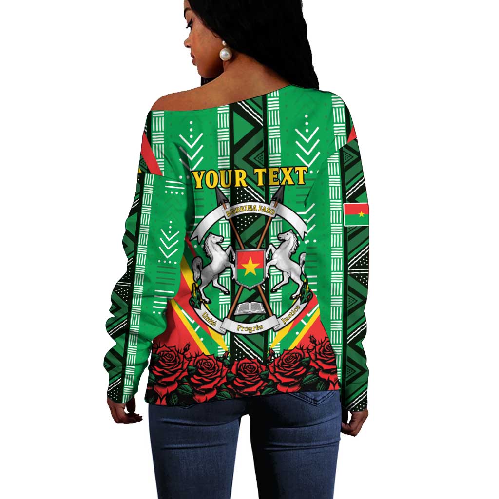 Personalised Afro Burkina Faso Off Shoulder Sweater Coat Of Arms With Rose LT15