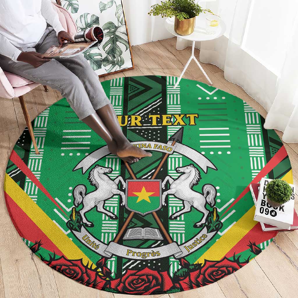 Personalised Afro Burkina Faso Round Carpet Coat Of Arms With Rose LT15