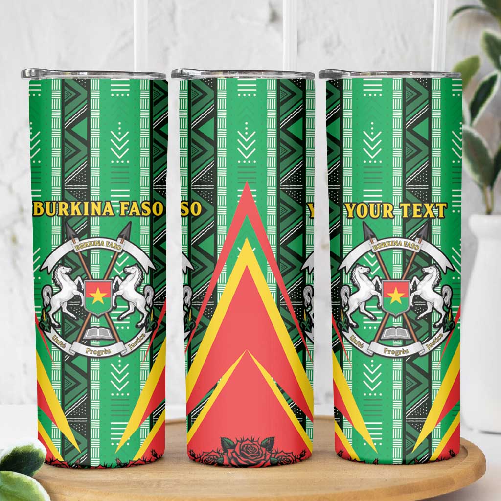 Personalised Afro Burkina Faso Skinny Tumbler Coat Of Arms With Rose LT15