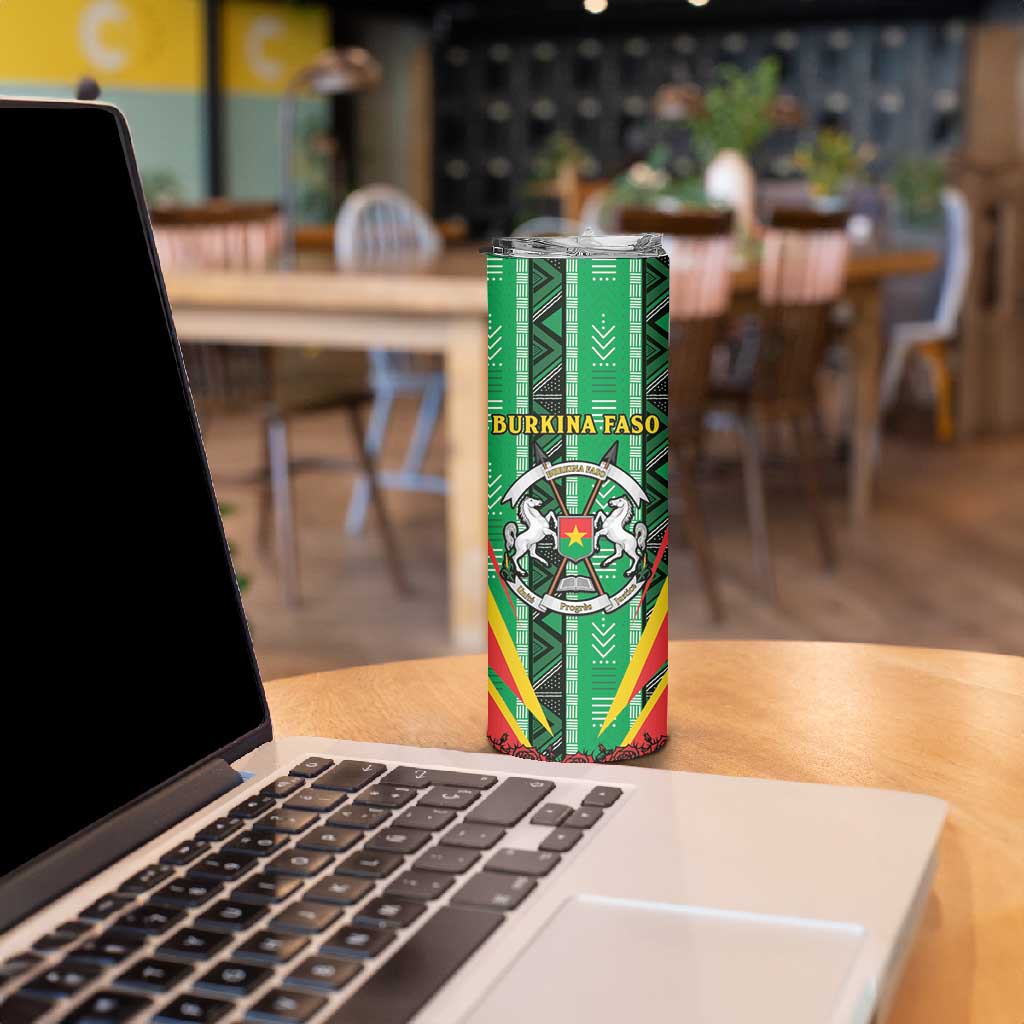 Personalised Afro Burkina Faso Skinny Tumbler Coat Of Arms With Rose LT15