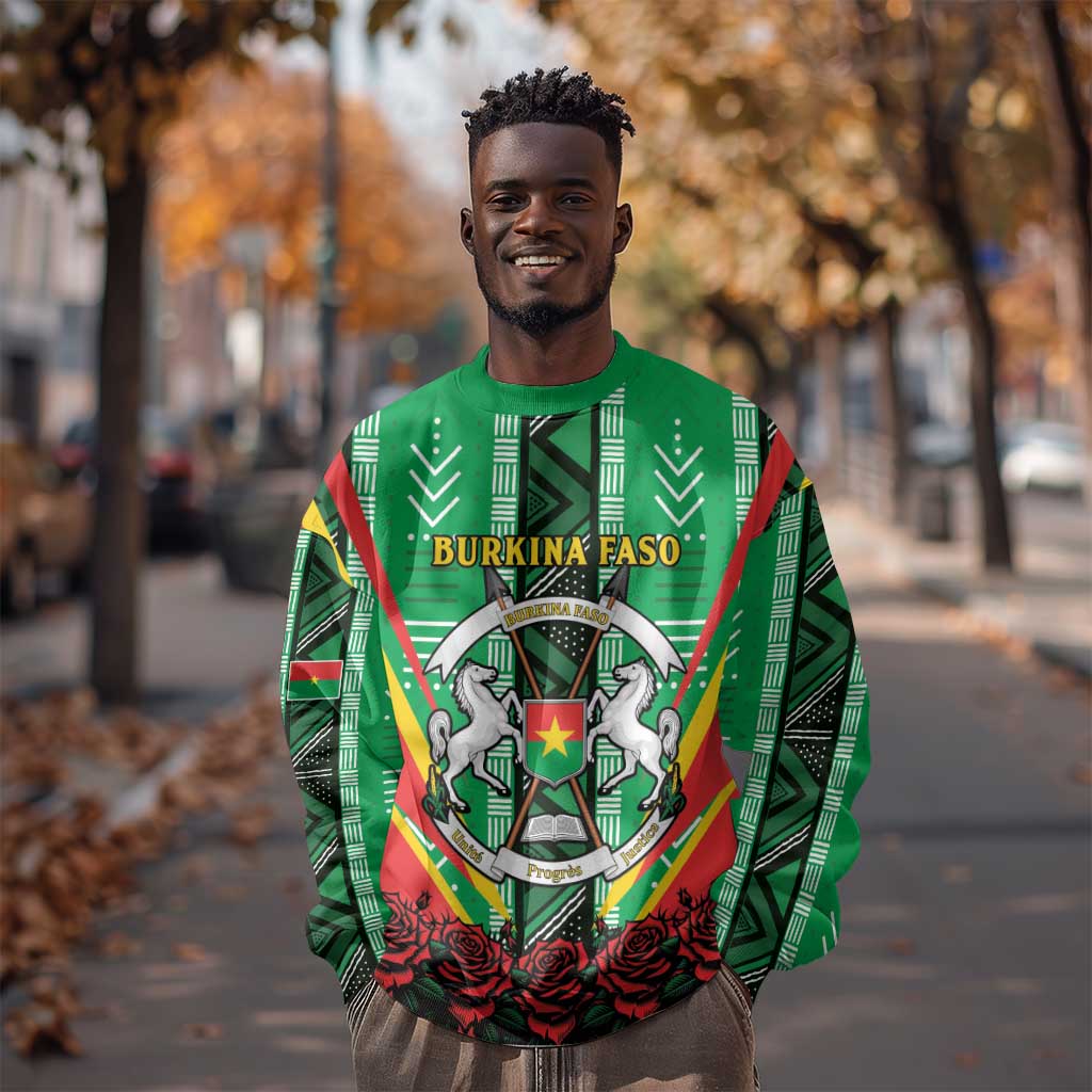Personalised Afro Burkina Faso Sweatshirt Coat Of Arms With Rose LT15