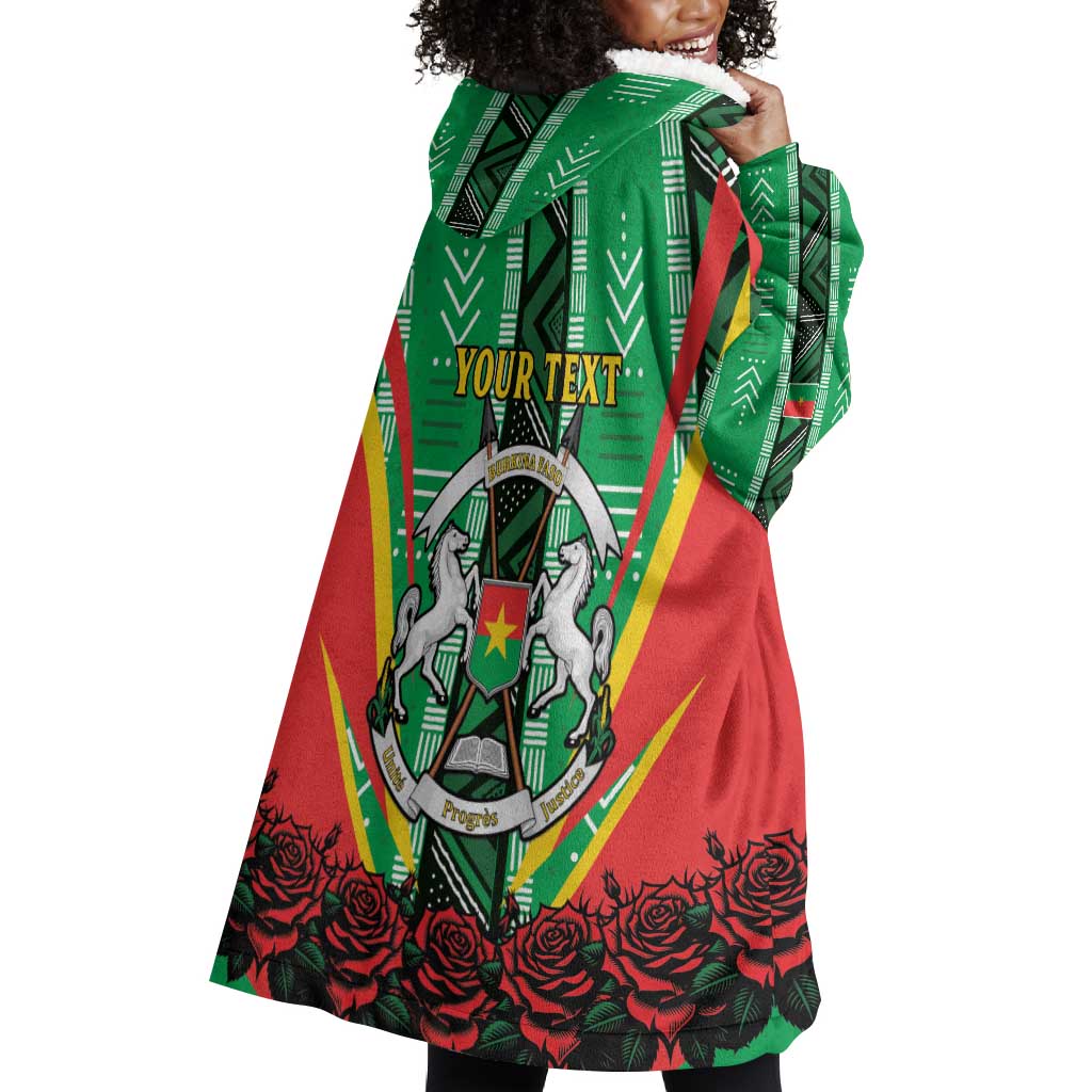 Personalised Afro Burkina Faso Wearable Blanket Hoodie Coat Of Arms With Rose LT15