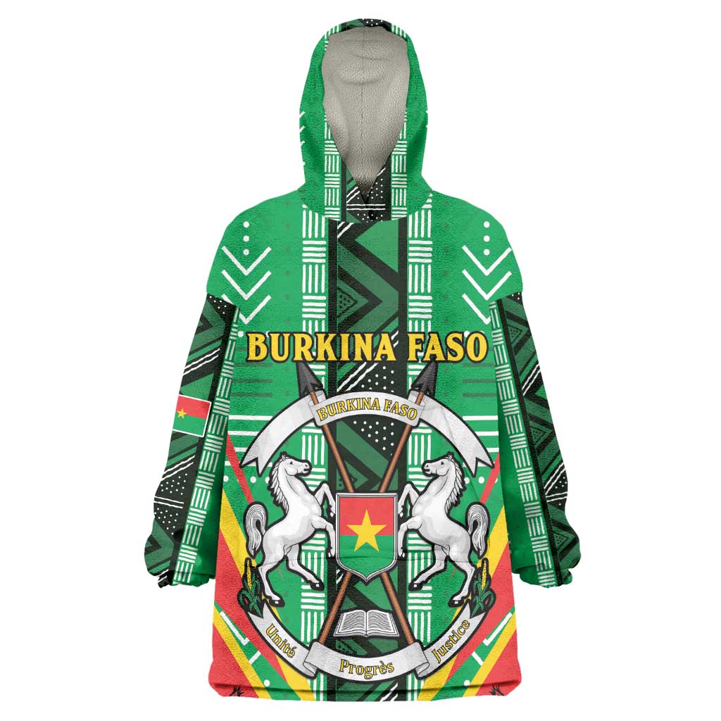 Personalised Afro Burkina Faso Wearable Blanket Hoodie Coat Of Arms With Rose LT15