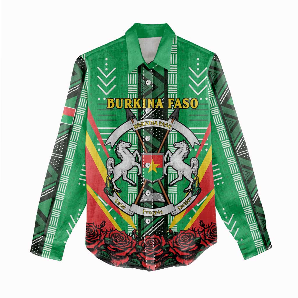 Personalised Afro Burkina Faso Women Casual Shirt Coat Of Arms With Rose LT15
