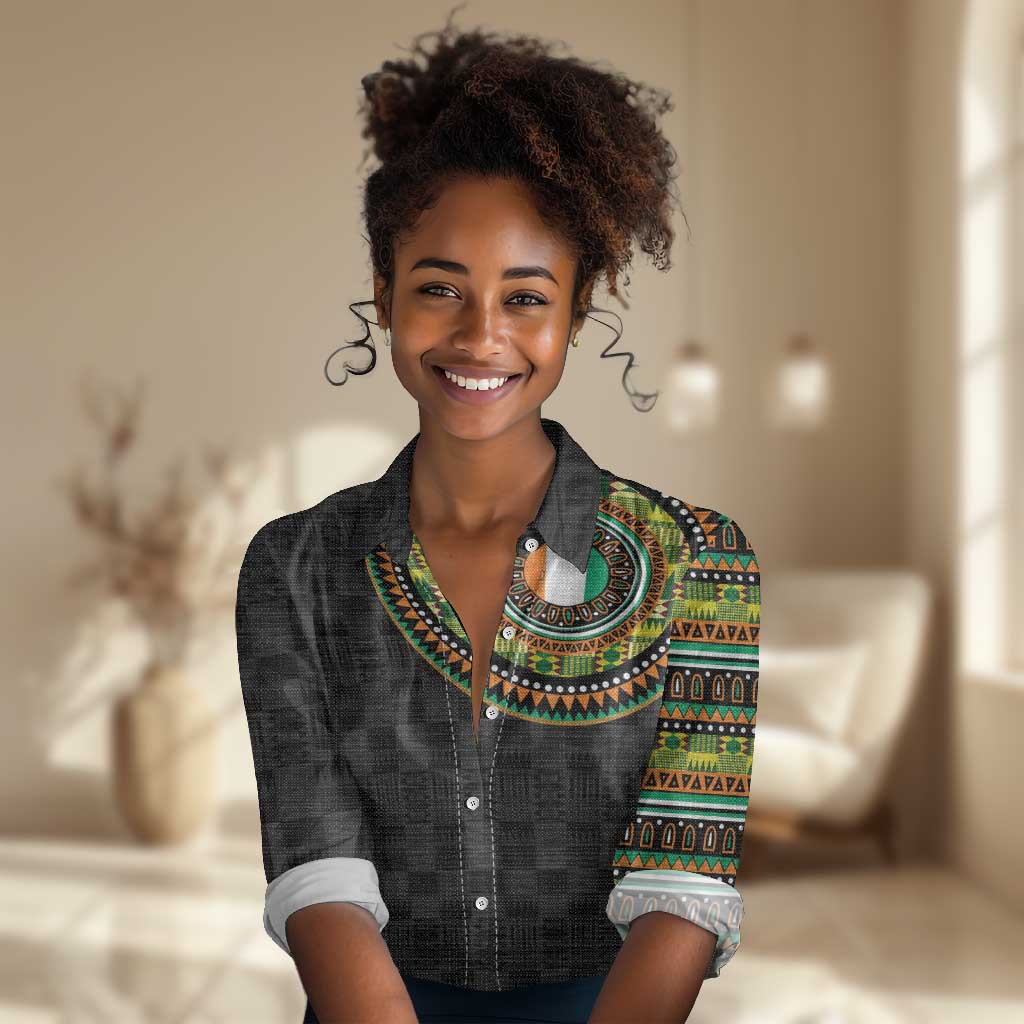 Ivory Coast African Tribal Pattern Women Casual Shirt Chest Arm Tattoo LT15