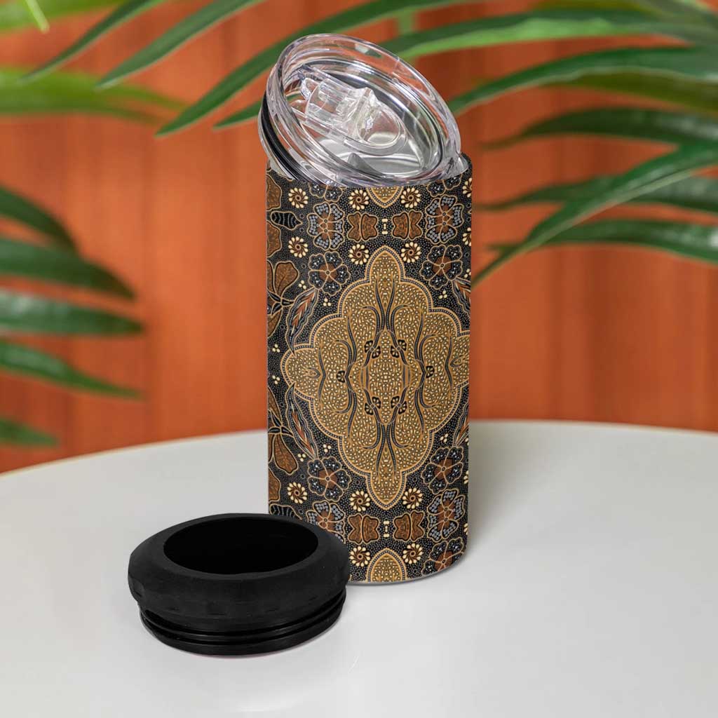 Madiba Nelson Mandela Batik 4 in 1 Can Cooler Tumbler Earthy Brown Indonesia Heritage LT15