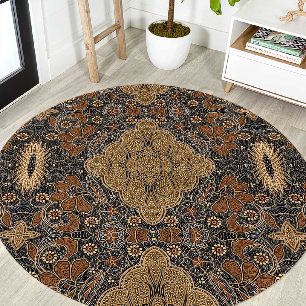 Madiba Nelson Mandela Batik Round Carpet Earthy Brown Indonesia Heritage LT15