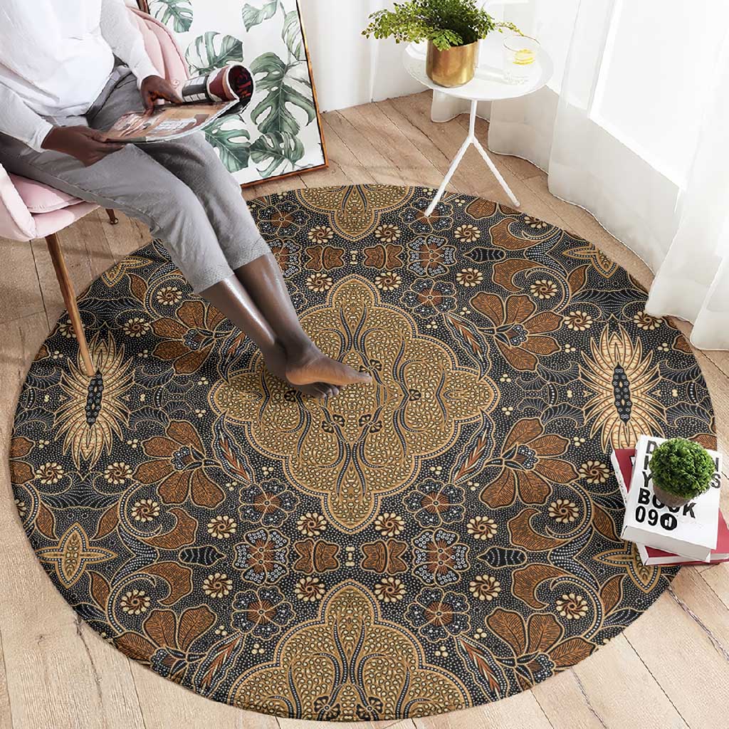 Madiba Nelson Mandela Batik Round Carpet Earthy Brown Indonesia Heritage LT15