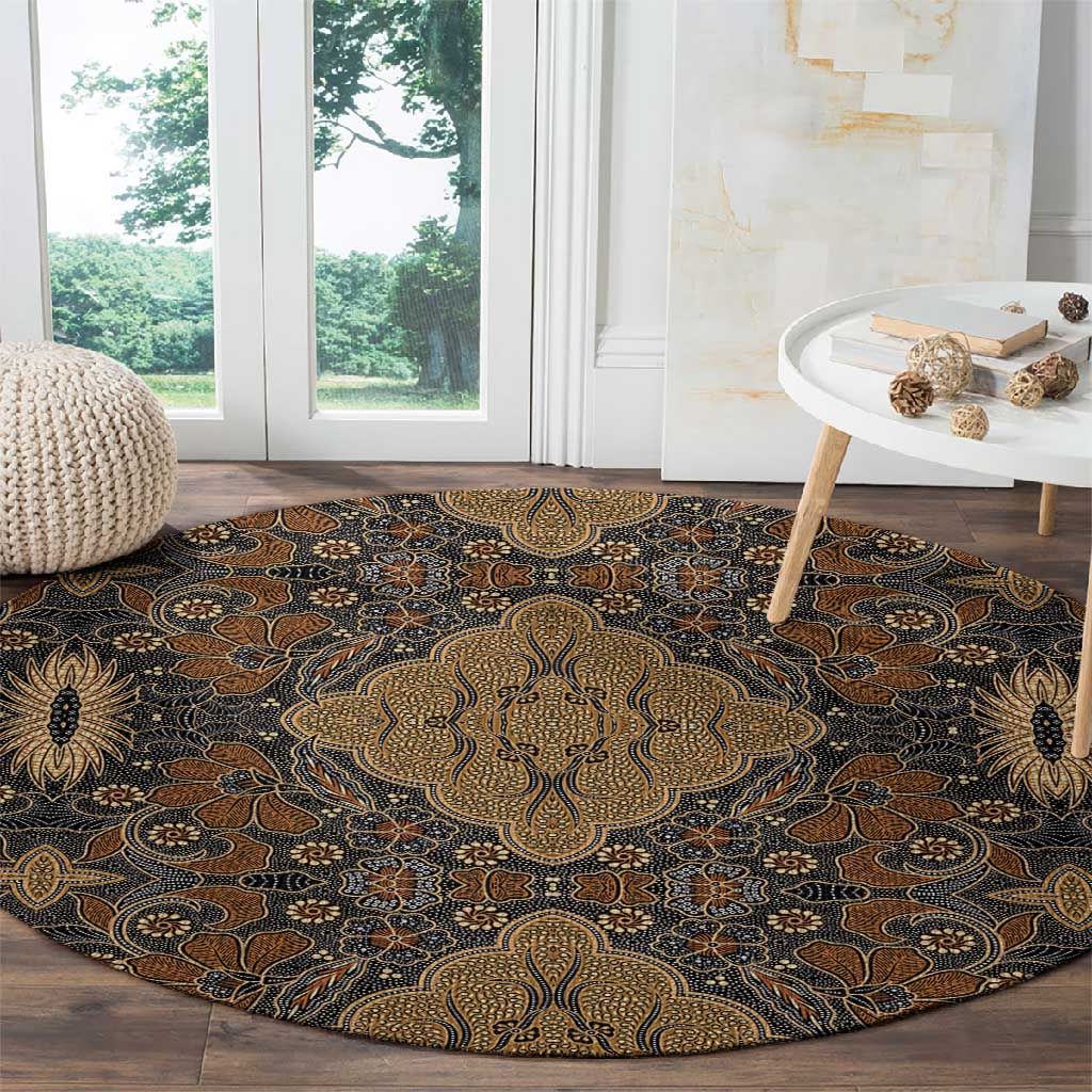 Madiba Nelson Mandela Batik Round Carpet Earthy Brown Indonesia Heritage LT15