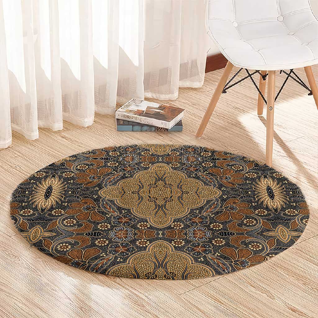 Madiba Nelson Mandela Batik Round Carpet Earthy Brown Indonesia Heritage LT15