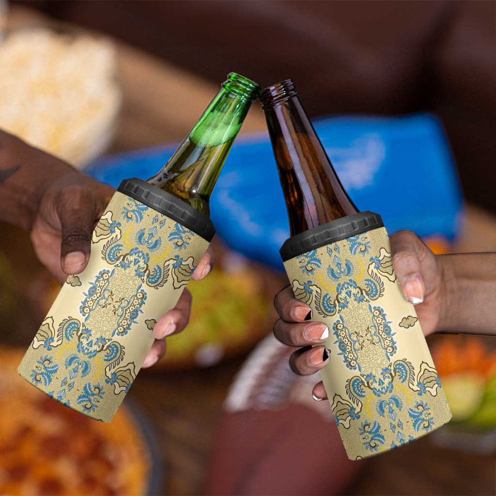 Madiba Nelson Mandela Batik 4 in 1 Can Cooler Tumbler Yellow Blue Indonesia Heritage LT15