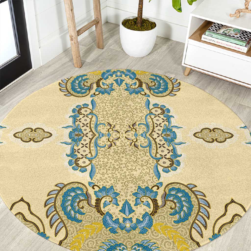 Madiba Nelson Mandela Batik Round Carpet Yellow Blue Indonesia Heritage LT15