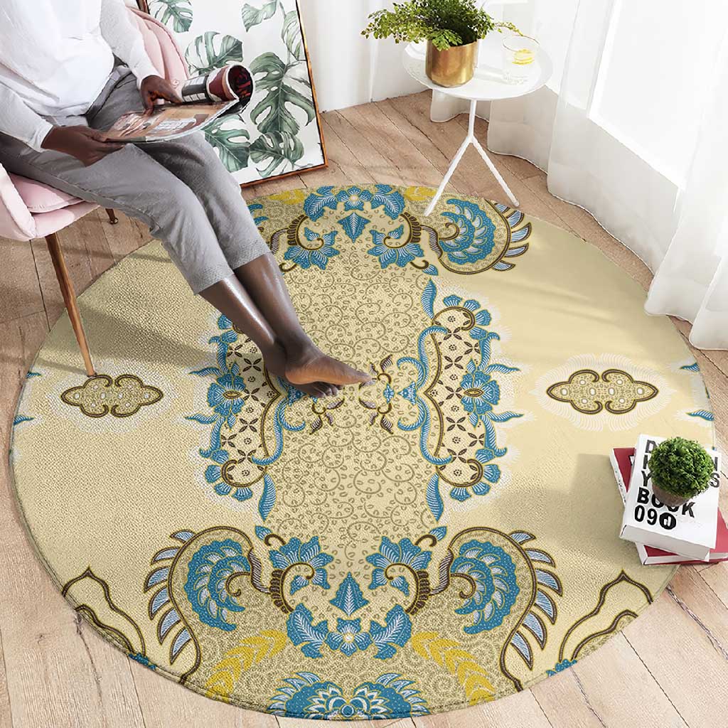 Madiba Nelson Mandela Batik Round Carpet Yellow Blue Indonesia Heritage LT15