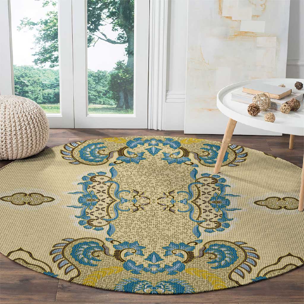Madiba Nelson Mandela Batik Round Carpet Yellow Blue Indonesia Heritage LT15
