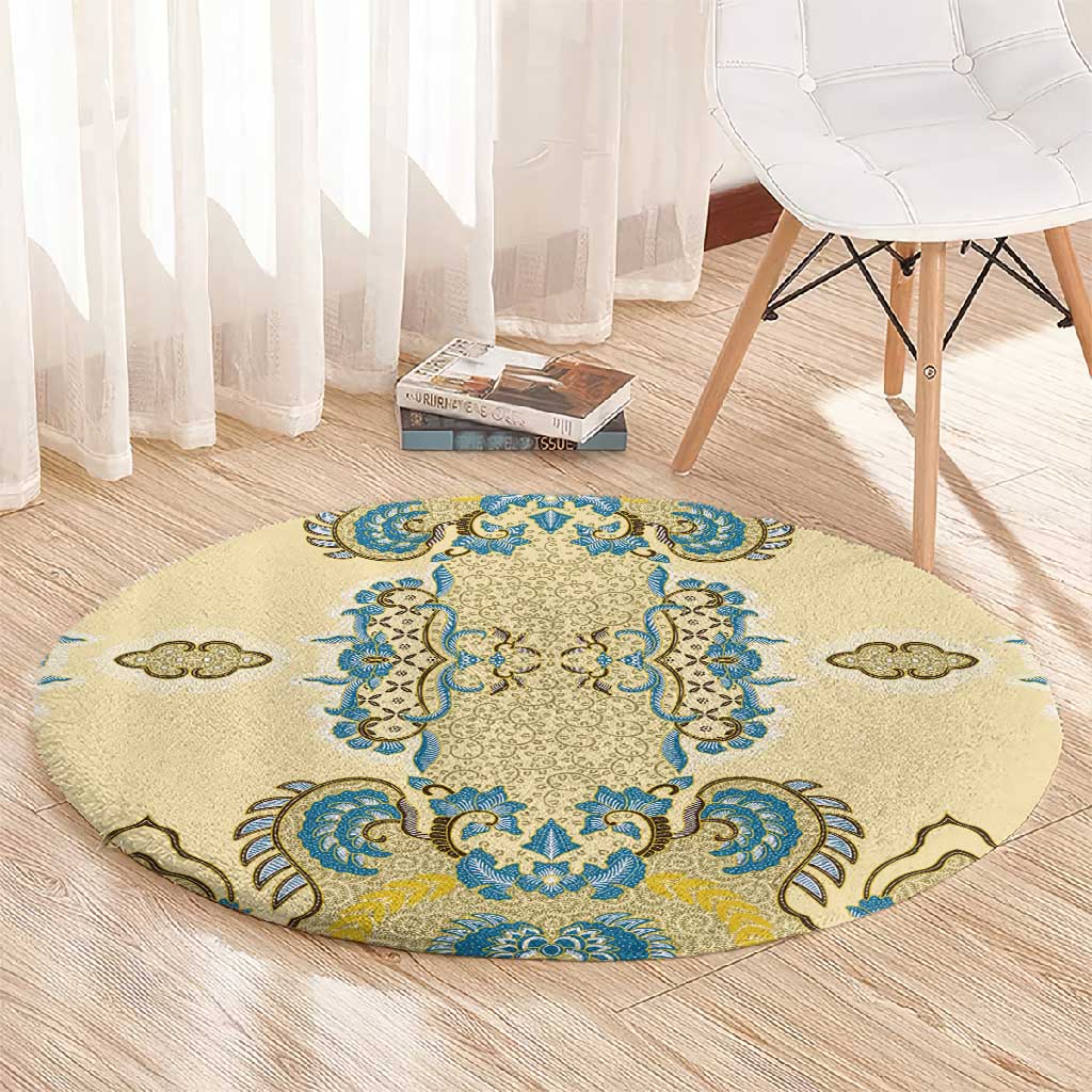 Madiba Nelson Mandela Batik Round Carpet Yellow Blue Indonesia Heritage LT15