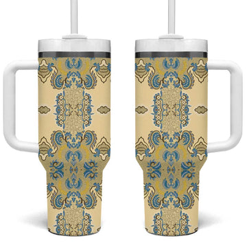 Madiba Nelson Mandela Batik Tumbler With Handle Yellow Blue Indonesia Heritage LT15