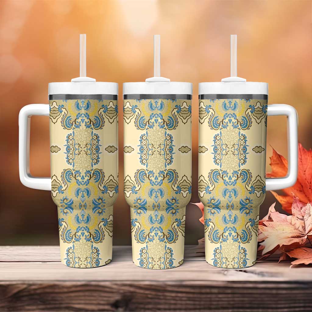 Madiba Nelson Mandela Batik Tumbler With Handle Yellow Blue Indonesia Heritage LT15