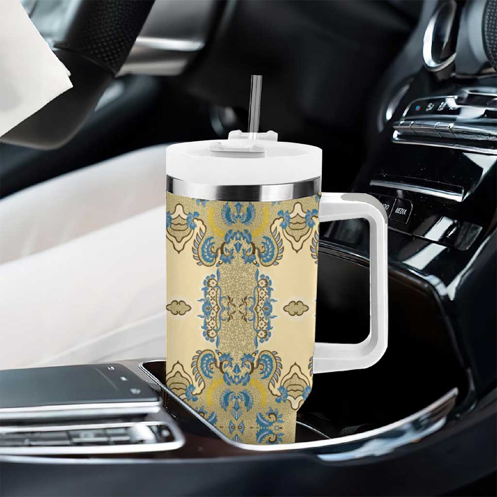 Madiba Nelson Mandela Batik Tumbler With Handle Yellow Blue Indonesia Heritage LT15