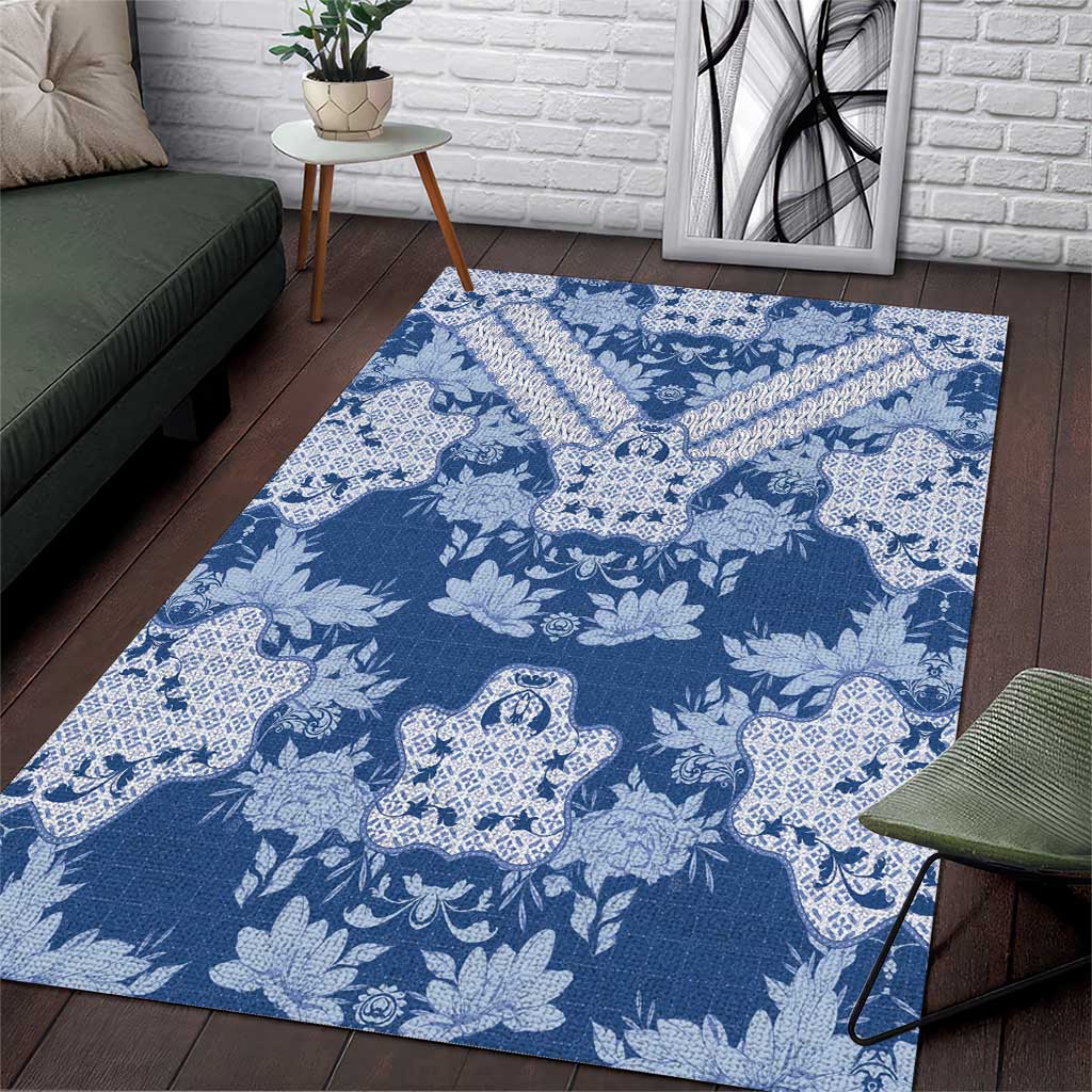 Indonesia Javanese Batik Nelson Mandela Madiba Blue Area Rug LT15