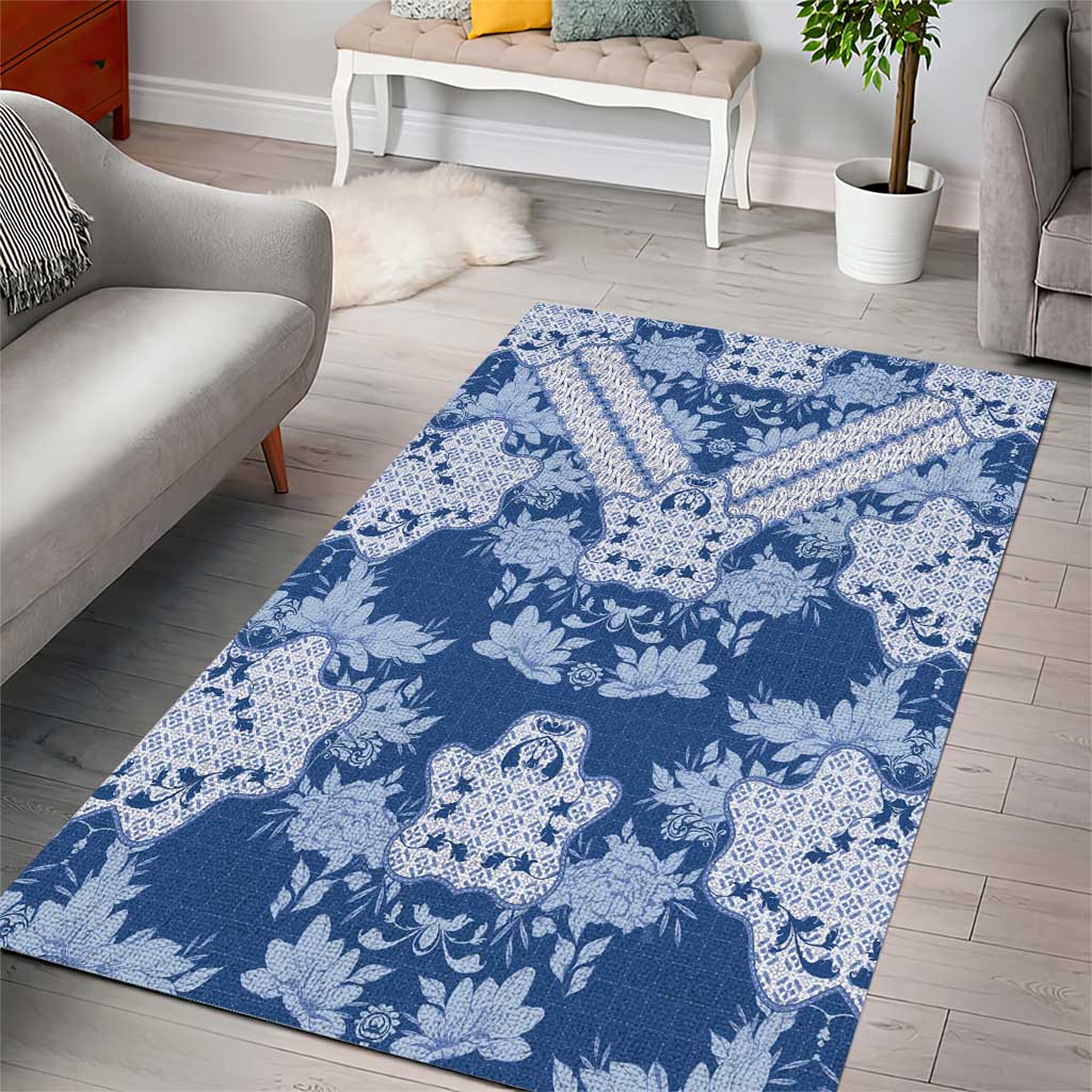 Indonesia Javanese Batik Nelson Mandela Madiba Blue Area Rug LT15
